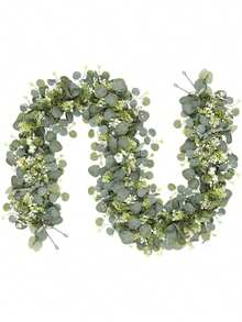 1/2/80 pièces Couronne artificielle d'eucalyptus de 175 cm, fleurs blanches, feuilles d'eucalyptus argentées, couronne de fleurs de jasmin, guirlande de verdure artificielle, convient pour mariage, fête, cheminée, chemin de table, décoration de maison, de pièce, de salle de bain, de bureau, de chambre à coucher, décoration d'été