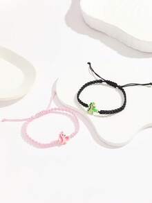 ATLVXJL Bộ 2 chiếc băng đô hình vương miện phát sáng trong bóng tối dành cho cặp đôi/tình bạn, mặt dây chuyền hình khủng long, vòng tay dây mỏng màu đen và hồng thắt nút hình chữ V, phụ kiện trang sức thường ngày thích hợp để đeo hàng ngày và làm quà tặng ngày lễ - Nhiều màu - Xem 8
