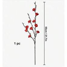 6/10/8pcs Artificial White Snow Plum Blossom, Fake Mulberry, Plastic Material, Suitable For Bedroom, Wall, Home, Hotel, Office, Wedding, Party And Garden Decoration, Can Also Be Used As Centerpiece Decoration, Room Decor, Home Decor, Autumn Decor, Wedding, Bedroom Decor, Wall Decor, Wedding Decoration, Room Decor, Home Decor, Autumn Home Decor, Wedding Decor, Wedding Decoration, Autumn Home Decor - Red - View 3