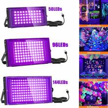 UV Black Light For Glowing Parties, LED Ultraviolet Fluorescent Light, IP66 Waterproof, Ultra-Thin Outdoor Floodlight With USB Plug, Switch Control And 59-Inch Cable, Available In 50/96/144 LEDs, Metal Surface, Ideal For Outdoor Use, Black Light Parties, Stage Lighting, Halloween, Christmas, Body Painting, Fluorescent Posters, Neon Lights - 100W USB 96LED - 查看 12