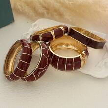 Brazalete de estilo bohemio de moda, vintage, de alta gama, con goteo de oro negro geométrico abierto, diseño minimalista suave, superficie brillante, material de aleación de zinc, adecuado para uso diario, bodas y fiestas - Oro rojo - Ver 7