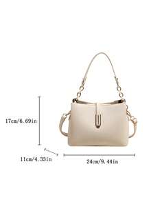 Túi xách đeo vai nhiều lớp bằng da PU màu trơn thời trang & thanh lịch dành cho nữ - Màu be - Xem 9