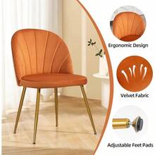 Velvet Dining Chairs Set Of 4, Upholstered Mid Century Modern Dining Chairs, Armless Accent Chair With Metal Gold Legs For Living Room, Kitchen, Dining Room, Orange - Orange-velvet - View 5