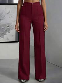 ANCHOSE Quần âu ôm vừa vặn màu đỏ tía thanh lịch dành cho nữ với chi tiết may đo, phù hợp khi đi làm vào mùa thu - Màu Đỏ Sâu - Xem 2