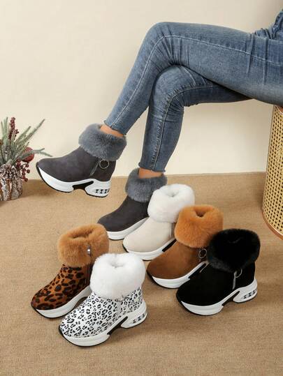 女士踝靴，纯色圆头侧拉链，舒适厚底，保暖内衬，休闲/运动风格，简约通勤靴，时尚黑色靴子