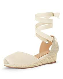 Coutgo Girls Espadrille Platform Wedge Sandals Closed Toe Lace Up Ankle Strap Summer Shoes Toddler Little Big Kid - 米色 - 查看 1