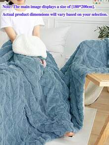 1pc Polyester Sherpa Double Layer Blanket, Solid Color Wavy Pattern Double Layer Blanket, Suitable For All Seasons, Warm And Soft, Simple And Fashionable Bedspread, Suitable For Bedroom, Sofa, Office, Sofa Bed - Blue - View 9