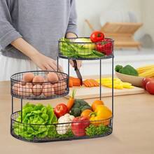 3-Layer Oval Iron Fruit Basket Rack, Kitchen Countertop Fruit, Vegetable And Snack Storage Rack, Metal Design, No Installation Required - Black - View 7