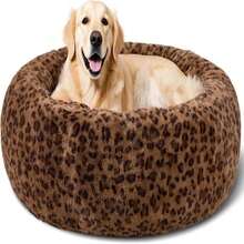 Dog Calming Beds For Small Medium Large Dogs - Round Donut Washable Puppy Dog Bed, Anti-Slip Faux Fur Fluffy Donut Cuddle Anxiety Cat Pet Bed (32" Leopard Print) - MàuF - Xem 1