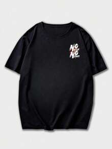 男士休闲百搭简约美式街头标语“NO RISK NO STORY”印花短袖T恤 - 黑色 - 查看 5