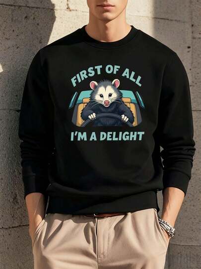 Sudadera de zarigüeya conduciendo coche, algodón suave, cuello redondo, corte holgado, cómoda, estilo hip hop callejero.