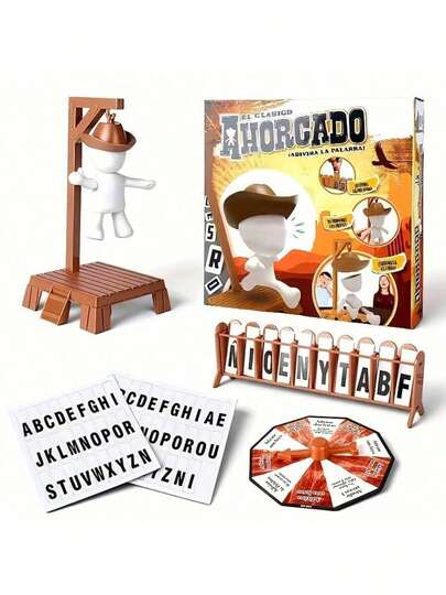 لعبة الكلمات، الأحرف الإسبانية باللون الأبيض والإنجليزية باللون الأسود. أدر العجلة لتحديد الإجراء، استخدم بلاطات الأحرف لتكوين الكلمة. إذا تم التخمين بشكل غير صحيح، سيتم "شنق" الشخصية تدريجيًا. شبيهة بلعبة "الرجل المشنوق" الكلاسيكية، الهدف هو تخمين الكلمة بشكل صحيح أو تجنب "إعدام" الشخصية. مناسبة للتفاعل متعدد اللاعبين، للترفيه والتسلية، وممارسة المفردات. المشنقة المغناطيسية، كلمة السر