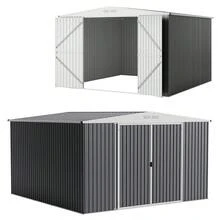 Cobertizo de metal para exteriores de 3 x 3,6 m, resistente a la intemperie, para herramientas de jardín, con entrada con cerradura y ventilación, ideal para patio, cortacésped, bicicletas y equipo. Blanco y negro - En blanco y negro - Ver 9