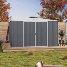 Cobertizo de metal para exteriores de 3 x 3,6 m, resistente a la intemperie, para herramientas de jardín, con entrada con cerradura y ventilación, ideal para patio, cortacésped, bicicletas y equipo. Blanco y negro - En blanco y negro - Ver 7