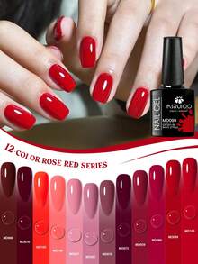 MSRUIOO 12瓶装酒红色和粉色凝胶指甲油套装，每瓶8毫升，可卸UV/LED美甲油，适合美甲艺术 - 紅色 - 查看 1