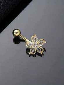 1pc Copper Plated Flower Belly Button Ring, Fashionable, Elegant, Versatile, Sexy For Party, Beach, Daily Casual Wear, Holiday Gift (Handmade, 1-3cm Tolerance)