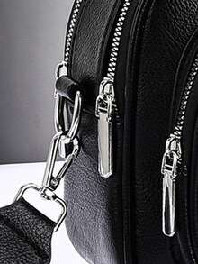 Bolsa Feminina Preta - Mini Bolsa Transversal Com Alça De Ombro Removível, Bolsa Tote Casual, Design Com Zíper Duplo E Alça De Ombro Removível. - Preto - Ver 10