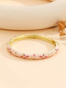 1 chiếc vòng tay mạ vàng kiểu dáng mới, họa tiết hoa tinh tế, tráng men cloisonne, trang sức quà tặng cho bé gái và phụ nữ. - Hồng - Xem 3