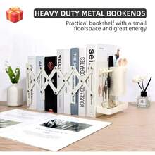 Multi Functional Extendable Metal Bookshelf, Equipped With A Detachable Pen Holder, Storage Box, And 3 Hooks. Pen Holders And Storage Boxes Save Space And Are Suitable For Offices, Schools, Bookstores, And Homes - A - 查看 6