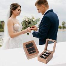 Wooden Ring Box, 3 Slots Wooden Ring Holder Box With Clear Window,Travel Ring Jewelry Storage Daily Organizer,Ring Box Proposal For Engagement Wedding,Black - Black - View 7