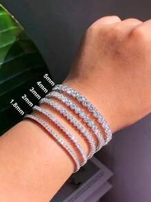 1pc 2mm-3mm Four-Claw Full Diamond Bracelet 925 Sterling Silver Shining Light Luxury And High-End Exquisite Fine Jewelry Gifts For Women - Tennis Bracelet - View 5