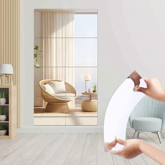 OUTANA 1/4-Piece Acrylic Self-Adhesive Home Decor Frameless High-Definition Acrylic Mirror Wall Decals Flexible, Removable, Moisture-Resistant, Waterproof, And Easy-To-Clean Wall Mirrors Ideal For Modern Home Living Rooms, Bedrooms, Kitchens, Bathrooms, Entryways, And Office Wall Decor