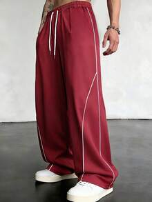 Modcrash Celana Jogger Pria Bergaris Lebar, Celana Jogger Kasual Longgar dengan Tali Serut di Pinggang, Celana Olahraga Panjang untuk Pemakaian Sehari-hari, Lari, Musim Semi, dan Gugur - Burgundy - View 3