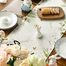 Easter Bunny, Butterfly, Egg & Flower Patterned Table Runner, Seasonal Spring Kitchen Dining Table Decor For Home Party, 13x35/13x47/13x72/13x90/13x108 Inches