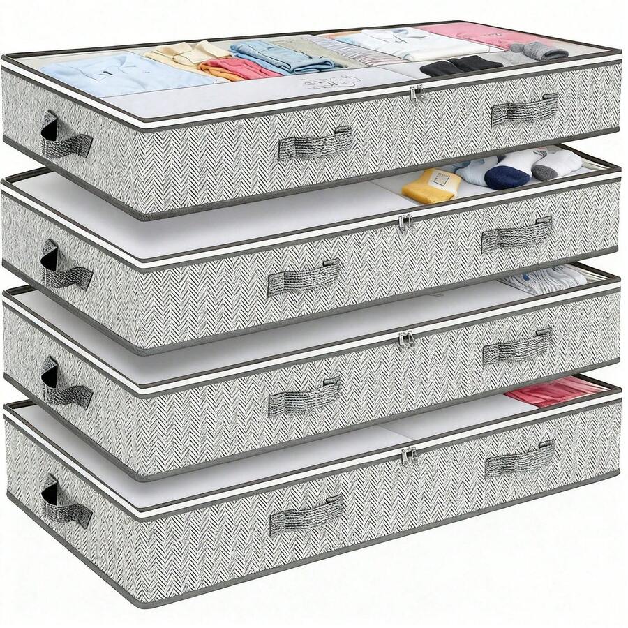 4pcs 90L Under Bed Storage Containers, Closet Organizers And Storage Bins, Foldable Underbed Storage Bags For Wrapping Paper, Blanket, Clothing, Comforter, Sweaters, Pillows, Linen Sheets - Xám - Xem 1