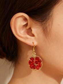 一对复古欧美风创意波西米亚红色石榴籽耳环 - 紅金色 - 查看 6