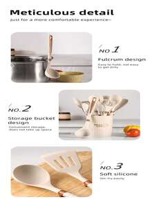 Set da 12 pezzi di utensili da cucina in silicone, comprende cucchiai per minestra, padelle e palette. Le palette in silicone hanno manici con disegno a diamante e sono resistenti alle alte temperature. - Stesso stile, più colori - Visualizzare 9