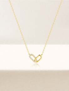 1pc 925 Sterling Silver Necklace For Women 18K Gold Plated CZ Pendant Necklaces Jewelry For Gift For Mom & Daughte Engagement Wedding Birthday Christmas Gifts - Gold - View 8