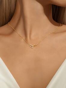 1pc 925 Sterling Silver Necklace For Women 18K Gold Plated CZ Pendant Necklaces Jewelry For Gift For Mom & Daughte Engagement Wedding Birthday Christmas Gifts - Gold - View 2