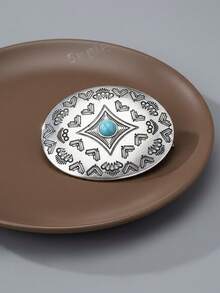 1 pieza Clip de pelo vintage de metal con estilo occidental, antiguo plateado, con turquesa geométrica ovalada, accesorio de pelo, regalo para mujeres, madres, esposas, novias en el Día de San Valentín, Día de la Madre - Multicolor - Ver 3