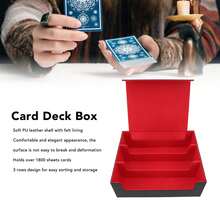 Card Deck Box 3 Rows Large Capacity Magnetic Closure PU Leather Card Deck Storage Case for Game Cards Tarot Cards Black Shell with Red Lining - Negro - Ver 6