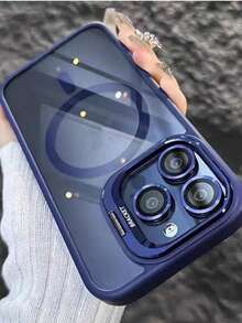 三合一磁吸金属框镜头保护套/支架手机壳，兼容 17/17Pro/17Pro Max/16/16Pro/16Pro Max/15/15Pro/15Pro Max/14/14Pro/14Pro Max/13/13Pro/13Pro Max/12/12Pro/12Pro Max/11/17 Pro Max，亚克力防摔硬质保护壳 - 寶藍色 - 查看 2