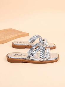 New Summer Kids Square Toe Comfortable Versatile Flat Sandals - Silver - View 2