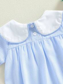 Baby Boy Easter Romper Short Sleeve Bunny Embroidery Sailor Collar Jumpsuit Newborn Playsuit - Màu xanh lam - Xem 7