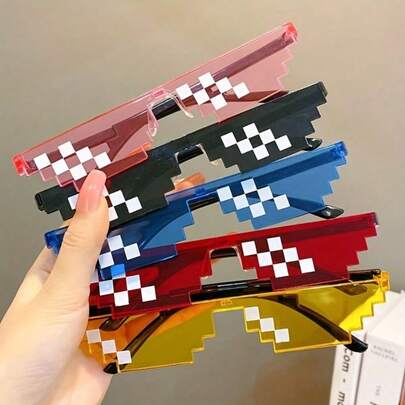 6pcs Mosaic Pixel Glasses, Unisex Accessories, Perfect Gift For Anime Fans