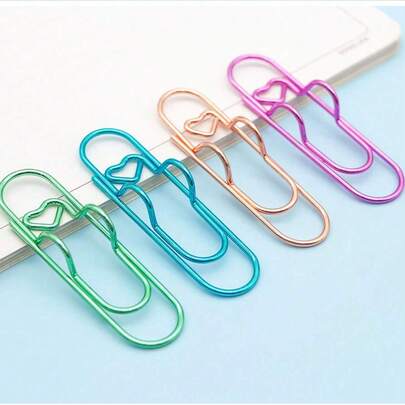 6/20pcs Multi-Color Heart Shaped Metal Pen Clips, Office & Study Supplies, Binder Clips, Exam Paper Clips, Assorted Colors, Iron Clips, Bookmarks, Back To School