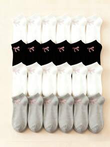 30/20/15/10 pares de calcetines de tobillo para mujer con decoración de lazo, en colores negro, blanco, gris y rosa, calcetines cortos de moda minimalista