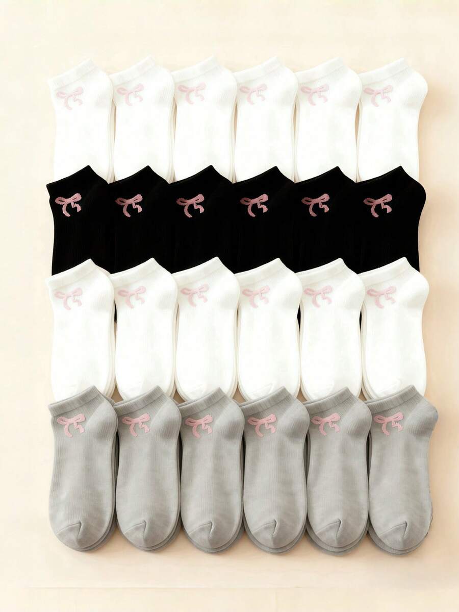 30/20/15/10 pares de calcetines de tobillo para mujer con decoración de lazo, en colores negro, blanco, gris y rosa, calcetines cortos de moda minimalista