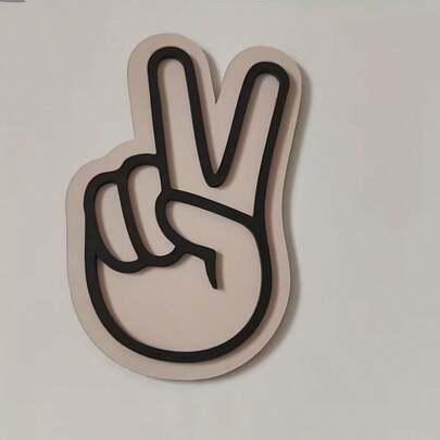 Modern Minimalist V-Shaped Hand Gesture Wooden Wall Decor - Natural Wood Grain Artificial Wooden Board, Frameless Black And White Peace Symbol Icon, Suitable For Home And Office Decoration, Easy To Hang Peace Symbol Gift
