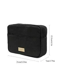 Gucci Materiel Beauty Black Textured Fabric Dome Makeup Pouch, Zippered Cosmetic Bag With Chain Pull & Burgundy Lining, Interior Organizer Pocket - Black - View 3