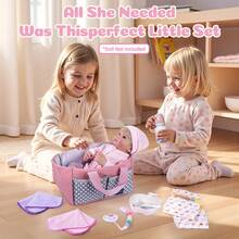 DreamyDolly 8 Pcs Baby Doll Accessories, Reborn Baby Dolls Clothes With Bassinet For Baby Dolls, Outfit Fit Newborn Babies Doll , Babies Pretend Play Set (Not Doll)  Christmas Decoration Christmas Gift - 淺粉色 - 查看 7
