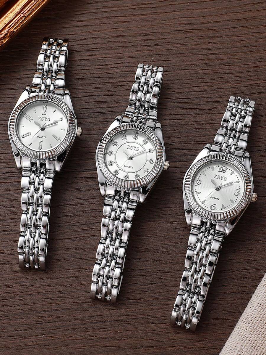 1pc Elegant & Refined Steel Band Quartz Watch, Minimalist Dial, Gentle Commuting Style Wristwatch Suitable For Teenagers And Students, Great For , Year-End, Singles' Day, Birthday Gifts - Silver - View 1