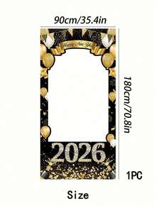 1 Stück 2026 Neujahrs Fotorahmen Banner, 60x120cm Schwarz Gold Glitzer Diamant Neujahrsparty Fotohintergrund, strapazierfähiger Polyesterstoff, Frohes Neues Jahr Fotorequisiten, Silvester Party Zubehör, Frohes Neues Jahr Dekoration 2026 - Verschiedenfarbig - Übersicht 11