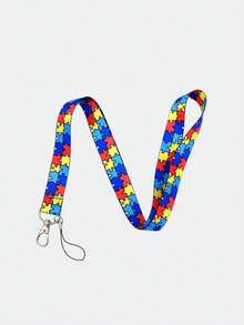 1条自闭症教育挂绳，带证件套，自闭症意识钥匙扣，带竖式证件套和拉链证件袋，非常适合教师和护士使用。