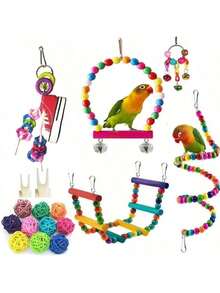 Combination Parrot Toys Set Swing Chewing Training Toys Small Parrot Hanging Hammock Ladder Bell Perch Accessories Color Random - Multicolor - View 2