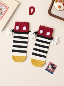 Disney 4 Pairs Cute 3d Hand-Holding Socks Mickey And Mickey Children's Christmas Knee-High Socks, A Fashionable Children's High Sock Party, A High-Quality Gift. School Is Back In Session, Fun And Fashionable Little Fans, Family Party Christmas Gift Hand-Holding Socks